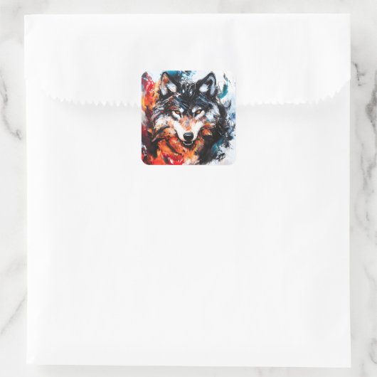 Abstract Wild Spirit Wolf Vierkante Sticker (Tas)