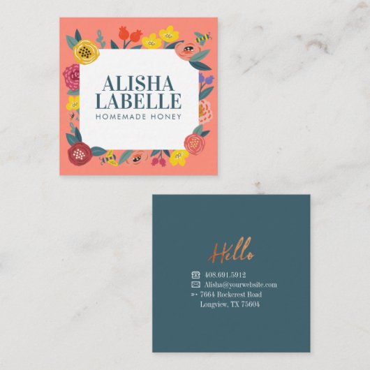  Abstract Wildflower Foliage & Bijen Patroon Vierkante Visitekaartje (Voorkant / Achterkant)