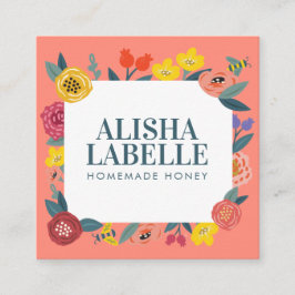  Abstract Wildflower Foliage & Bijen Patroon Vierkante Visitekaartje