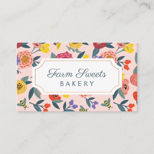 Abstract Wildflower Foliage & Bijen Patroon Visitekaartje (Voorkant)