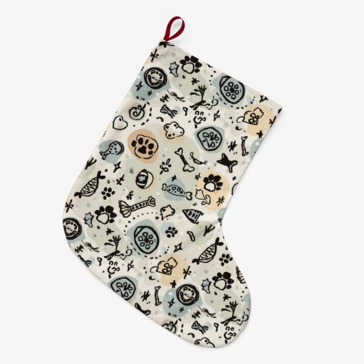 Abstract Winter Doodle Pet Stocking with Paw Print Grote Kerstsok (Voorkant (Hangend))