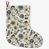 Abstract Winter Doodle Pet Stocking with Paw Print Grote Kerstsok (Voorkant)