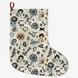 Abstract Winter Doodle Pet Stocking with Paw Print Grote Kerstsok