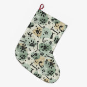 Abstract Winter Doodle Pet Stocking with Paw Print Grote Kerstsok (Voorkant (Hangend))