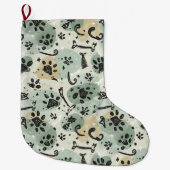 Abstract Winter Doodle Pet Stocking with Paw Print Grote Kerstsok (Voorkant)