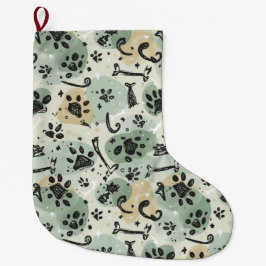 Abstract Winter Doodle Pet Stocking with Paw Print Grote Kerstsok