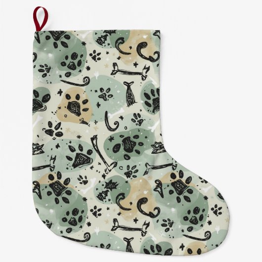 Abstract Winter Doodle Pet Stocking with Paw Print Grote Kerstsok (Voorkant)