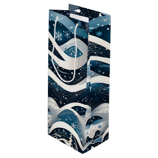 Abstract Winterwonderland Wijn Cadeautas (Voorkant Gekanteld)