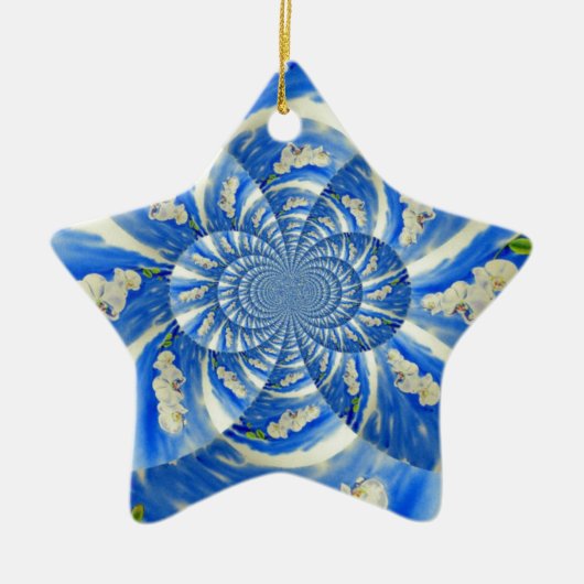 Abstract wit blauw bloemenschilderij keramisch ornament (Voorkant)
