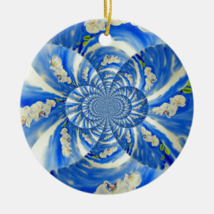 Abstract wit blauw bloemenschilderij keramisch ornament