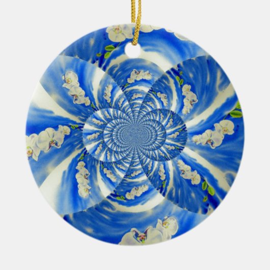 Abstract wit blauw bloemenschilderij keramisch ornament (Voorkant)