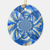 Abstract wit blauw bloemenschilderij keramisch ornament (Links)