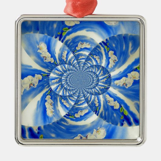 Abstract wit blauw bloemenschilderij metalen ornament (Voorkant)