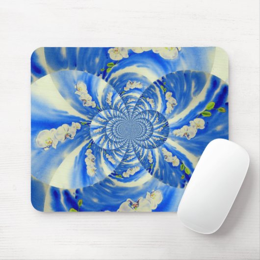 Abstract wit blauw bloemenschilderij muismat (Met muis)