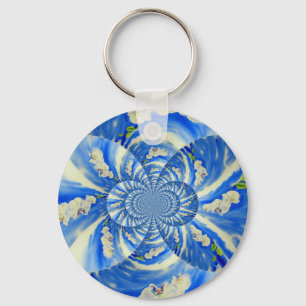 Abstract wit blauw bloemenschilderij sleutelhanger