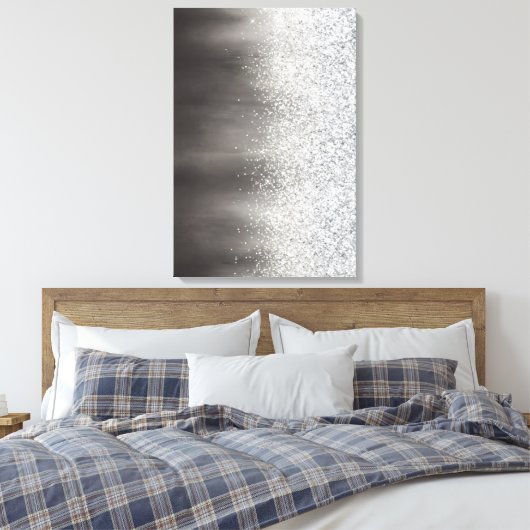 Abstract wit en grijs modern glitterschilderij canvas afdruk (Insitu (Slaapkamer))