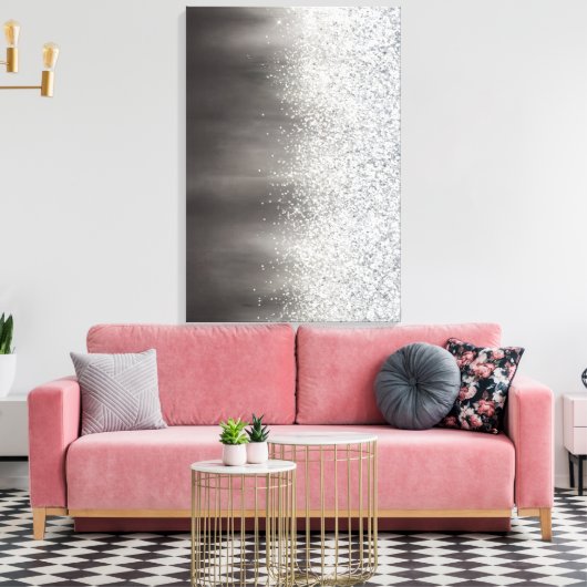 Abstract wit en grijs modern glitterschilderij canvas afdruk (Insitu (Woonkamer))