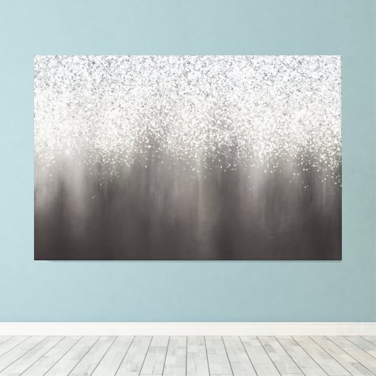 Abstract wit en grijs ombre glitter schilderen canvas afdruk (Insitu (Houten vloer))