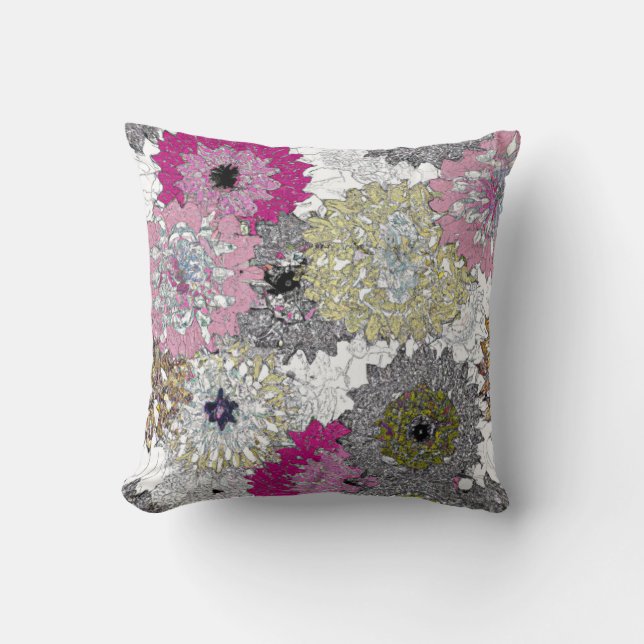 Abstract wit en roze bloemmotief kussen (Voorkant)