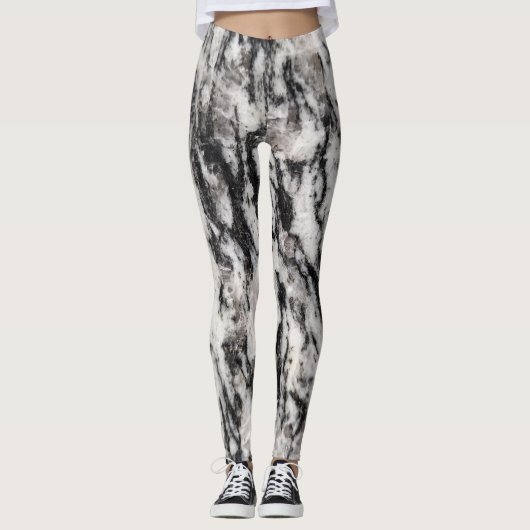 Abstract wit en zwart vlekkenpatroon leggings (Voorkant)