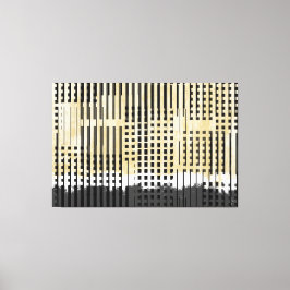 Abstract wit, geel en zwart streeppatroon canvas afdruk