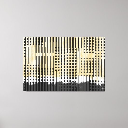 Abstract wit, geel en zwart streeppatroon canvas afdruk (Voorkant)