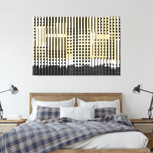 Abstract wit, geel en zwart streeppatroon canvas afdruk (Insitu (Slaapkamer))