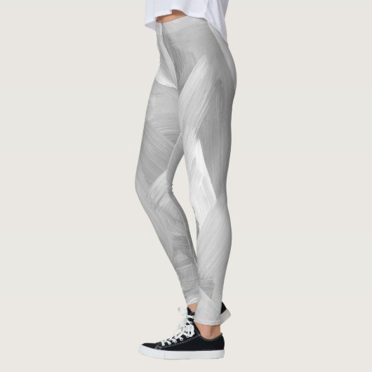 Abstract Wit & Grijs Brushstokes Ontwerp Leggings (Links)