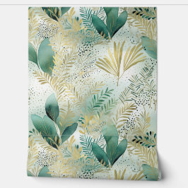 Abstract wit groen goud bloemblaadjes behang