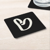 Abstract wit hart op zwart kartonnen onderzetters (Schuin)