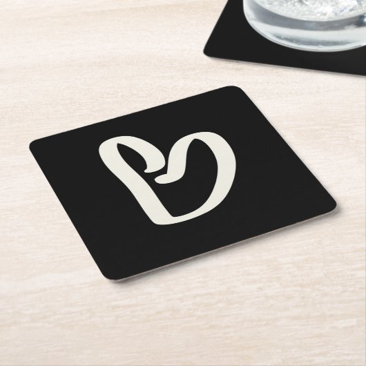 Abstract wit hart op zwart kartonnen onderzetters (Schuin)