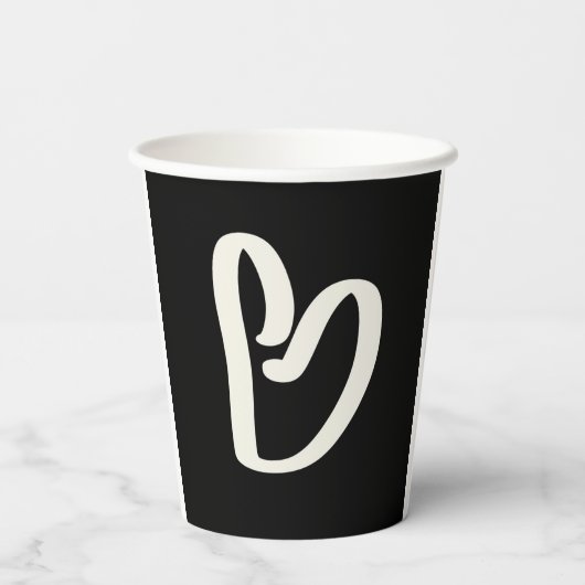 Abstract wit hart op zwart papieren bekers (Achterkant)