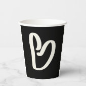 Abstract wit hart op zwart papieren bekers (Voorkant)