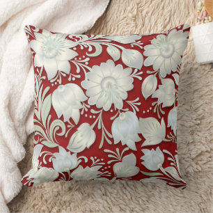 Abstract wit Ornament op rode achtergrond Kussen