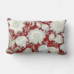 Abstract wit Ornament op rode achtergrond Kussen