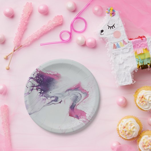 Abstract wit paars patroon. papieren bordje (Feest)