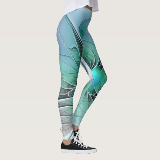 Abstract With Blue, Modern Fractal Art Leggings (Rechts)