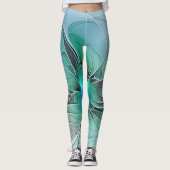 Abstract With Blue, Modern Fractal Art Leggings (Voorkant)