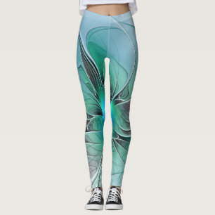 Abstract With Blue, Modern Fractal Art Leggings
