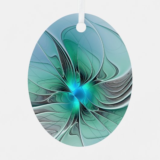 Abstract With Blue, Modern Fractal Art Metalen Ornament (Voorkant)