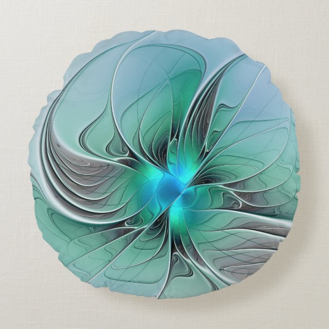 Abstract With Blue, Modern Fractal Art Rond Kussen (Voorkant)