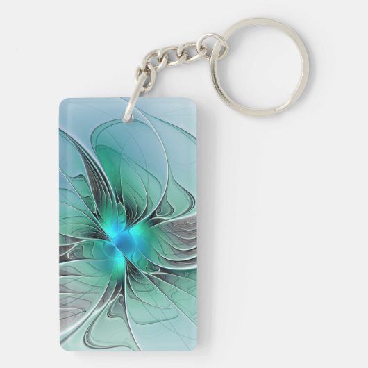 Abstract With Blue, Modern Fractal Art Sleutelhanger (achterkant)