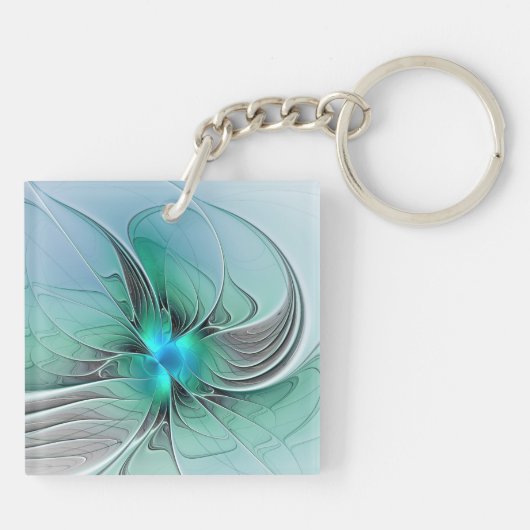 Abstract With Blue, Modern Fractal Art Sleutelhanger (Achterkant)