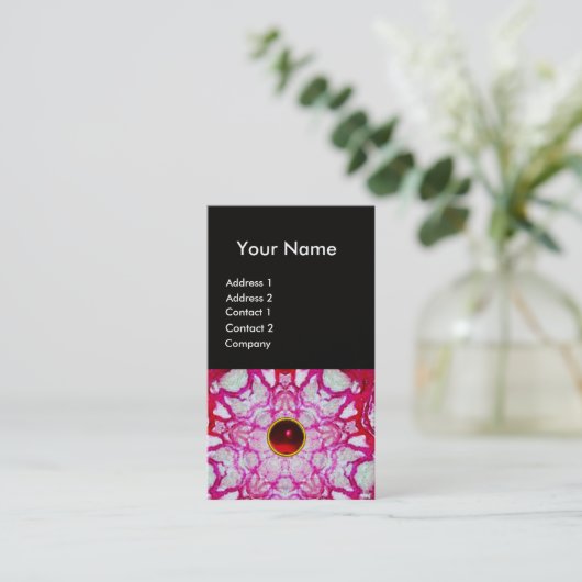 ABSTRACT WITTE RODE STAR, RUBY GEMSTONE MONOGRAM VISITEKAARTJE (Staand voorkant)