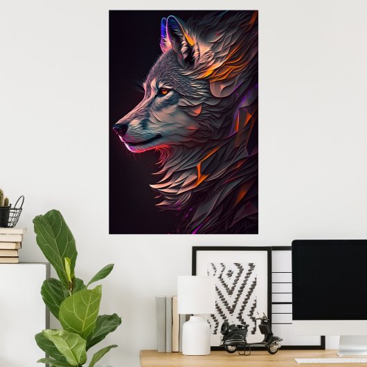 Abstract Wolf Wall Art Poster (Thuiskantoor)