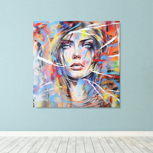Abstract woman face 01 canvas afdruk (Insitu (Houten vloer))