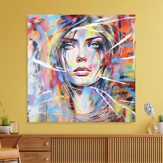 Abstract woman face 01 canvas afdruk (Insitu (Woonkamer))