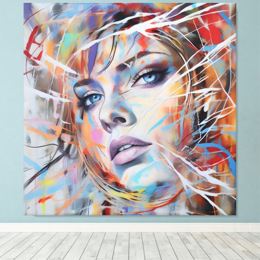 Abstract woman face 02 canvas afdruk (Insitu (Houten vloer))