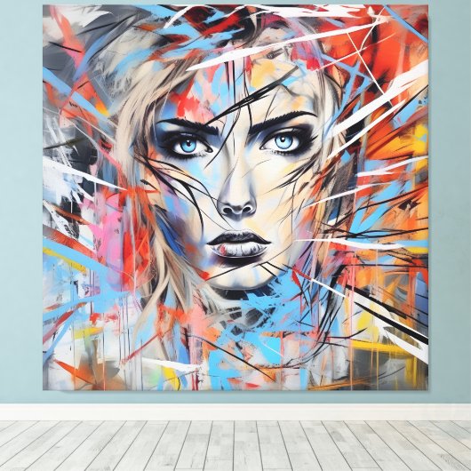 Abstract woman face 03 canvas afdruk (Insitu (Houten vloer))