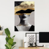 Abstract Woman Gold Black Surrealist Art Elegant Poster (Thuiskantoor)